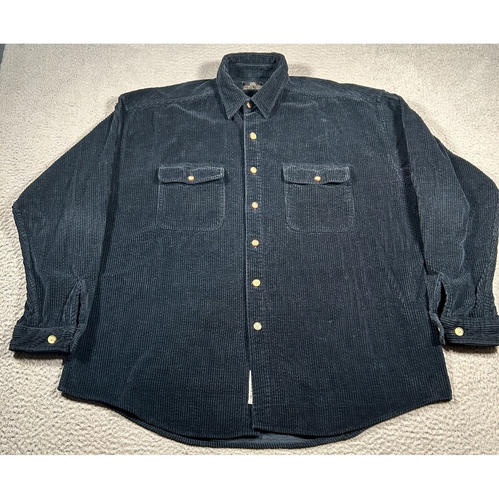 VTG Structure‎ Corduroy Shirt Mens Large Blue Button Up Long Sleeve Y2K 90s